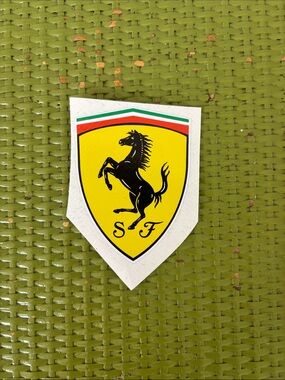 Ferrari Yellow Black Prancing Horse Shield Sticker with Red and Green Stripe